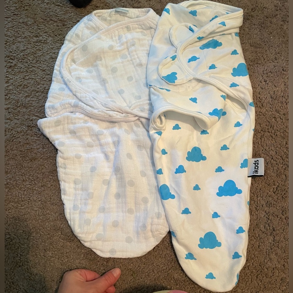 Swaddle Blanket Set - White and Blue Cloud Design